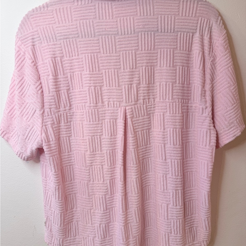 Araminta James Pink Textured Terry Cloth Button Up Shirt Size Small - Picture 3 of 10